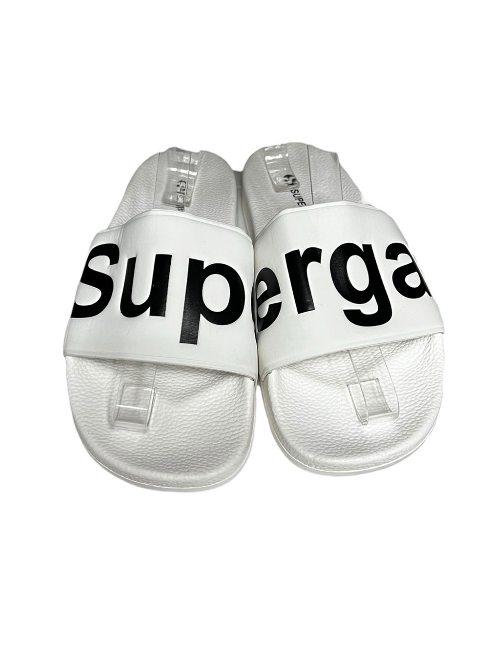 🌻NEW Superga 1908 Polysoft Slides White Black Logo Sandals Pool Beach Size 39